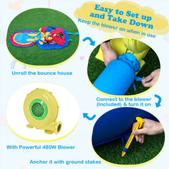 4-in-1 Jigsaw Theme Inflatable Bounce House with 480W Blower