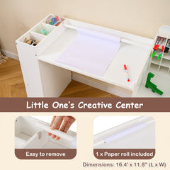 Kids Art Table and Chair Set with Detachable Paper Roll Holder and Cabinet