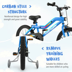 18 Inch Kids Bike LED Lighted Adjustable with Training Wheels for 4-8 Years Old Kids-18 inches