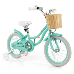 16-Inch Kids Bike with Training Wheels and Adjustable Handlebar Seat-Green