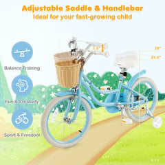 18-Inch Kids Bike with Training Wheels and Adjustable Handlebar Seat-Blue