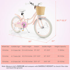 18-Inch Kids Bike with Training Wheels and Adjustable Handlebar Seat-Pink