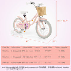 16-Inch Kids Bike with Training Wheels and Adjustable Handlebar Seat-Pink