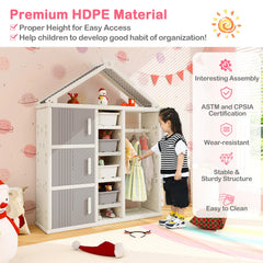 Kids Costume Storage Closet with Storage Bins and Shelves and Side Baskets for Kids Room-Gray