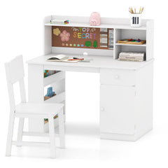 Kids Desk and Chair Set with Hutch and 3-Layer Side Shelf