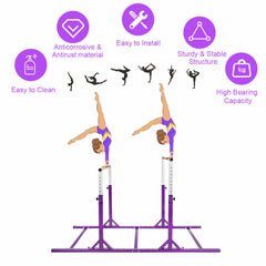 Kids Double Horizontal Bars Gymnastic Training Parallel Bars Adjustable-Purple