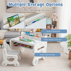 Kids Drawing Table and Chair Set with Watercolor Pens and Blackboard Eraser