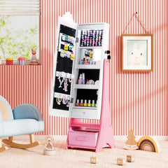 Kids Jewelry Armoire Freestanding Jewelry Cabinet with 3-Color Lighted Full Length Mirror