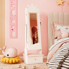 Kids Jewelry Armoire with 3-Color Lighted Full Length Mirror and Inside Led Lights