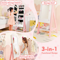 Kids Jewelry Organizer with Full Length Mirror Drawers and Storage Shelves-White