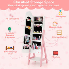 Kids Jewelry Organizer with Full Length Mirror Drawers and Storage Shelves-White