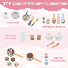 Kids Kitchen Set Wooden with Coffee Makers and Accessories-White