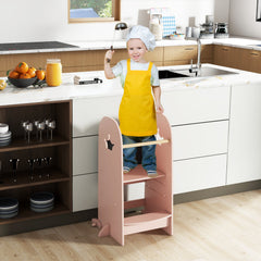 Kids Kitchen Tower Adjustable with Chalkboard and Safety Rail-Pink