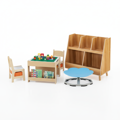 Kids Learning & Play Essentials Bundle - Bookshelf + 4-in-1 Activity Table Set + 360° Swivel Chair