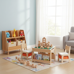 Kids Learning & Play Essentials Bundle - Bookshelf + 4-in-1 Activity Table Set + 360° Swivel Chair