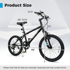 Kids Mountain Bike 20 24 Inch Child Bicycle for Boys Girls Aged 8+ Years Old Black
