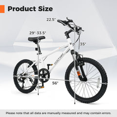 Kids Mountain Bike 20 24 Inch Child Bicycle for Boys Girls Aged 8+ Years Old White