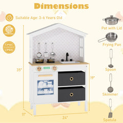 Kids Play Kitchen Children Toy Kitchen Playset with 2 Stoves and Rotation Knobs