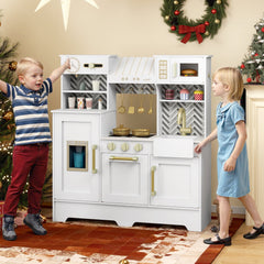 Kids Play Kitchen with Stoves and Faucet for Girls Boys Aged 3-6