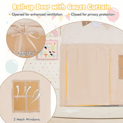 Kids Play Tent Large Playhouse with Glow in the Dark Stars and Mat-Beige