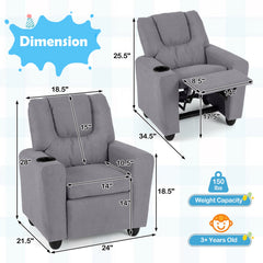Kids Recliner Chair Push Back Toddler Reclining Armchair with Cup Holder