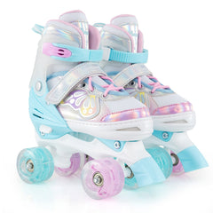 Kids Roller Skates 4 Sizes Adjustable Quad Skates with Light-up Wheels