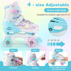 Kids Roller Skates 4 Sizes Adjustable Quad Skates with Light-up Wheels