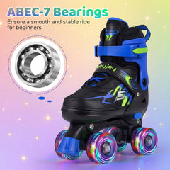 Kids Roller Skates for Girls Boys 4 Sizes Adjustable Quad Skates with Light-up Wheels for Outdoor