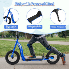 Kids Scooter Youth Kick Scooter with Adjustable Height Handlebar 12-Inch Inflatable Wheels