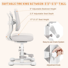 Kids Study Chair with Adjustable Double Backrest and Footrest
