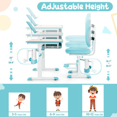 Height-Adjustable Kid's Study Desk and Chair Set-Blue
