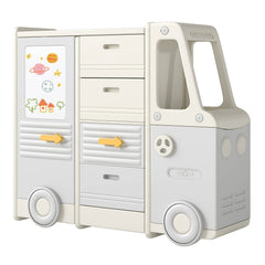 Kids Toy Storage Organizer Bus-shaped Children Cabinet with 4 Pull-out Drawers with Handles-Gray
