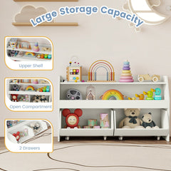 Kids Toy Storage Organizer Wooden Bookcase with 2 Movable Drawers