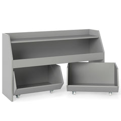 Kids Toy Storage Organizer Wooden Bookcase with 2 Movable Drawers