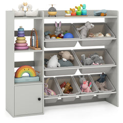 Kids Toy Storage and Bookshelf with Open Shelves and Single-door Cabinet