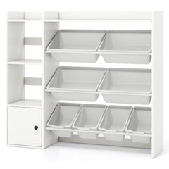Kids Toy Storage and Bookshelf with Open Shelves and Single-door Cabinet