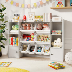 Kids Toy Storage and Bookshelf with Boxes and Open Shelves