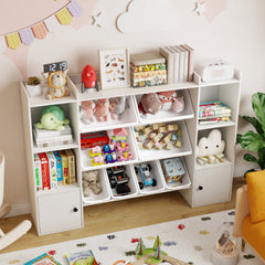 Kids Toy Storage and Bookshelf with Boxes and Open Shelves