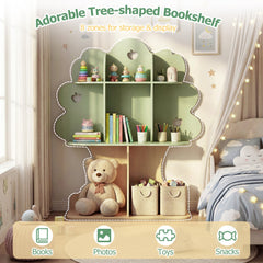 Kids Tree Bookshelf 45" Tall Freestanding Bookcase with Open Shelves-Green