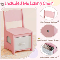 Kids Vanity Set Pretend Play Dressing Table Set with 3-Color Lighting Modes Adjustable Brightness and Mirror Cabinet