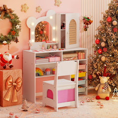 Kids Vanity with Lights and 5 Drawers for Kids Aged 3+ Years Old