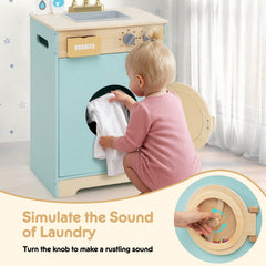 Kids Washer Playset Toy Washing Machine with Laundry Detergent-Blue