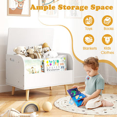 Kids Wooden Toy Box with Front Bookshelf and 4 Solid Wood Legs for Playroom