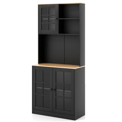 72 Inch Freestanding Pantry Cabinet with Hutch and Adjustable Shelf