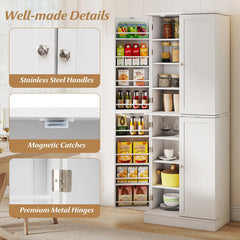 Kitchen Pantry Cabinet 65.5 Inch Freestanding Tall Buffet Cupboard