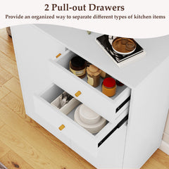 Kitchen Sideboard Buffet Cabinet Coffee Bar Cabinet with 2 Drawers 2 Doors and 3 Adjustable Shelves-White
