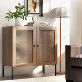 Kitchen Sideboard with 2 Rattan Doors and Adjustable Shelf-Natural