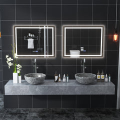 LED Bathroom Mirror Wall Mounted Rectangle Mirror with 3-Color Dimmable Lights