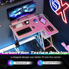 L Shaped Gaming Desk with Outlets and USB Ports
