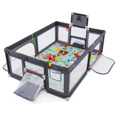 Large Baby Playpen with Mat and Ocean Balls-Dark gray